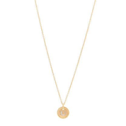 David Yurman 18K Yellow Gold Diamond Initial U Charm Necklace 1 of 4