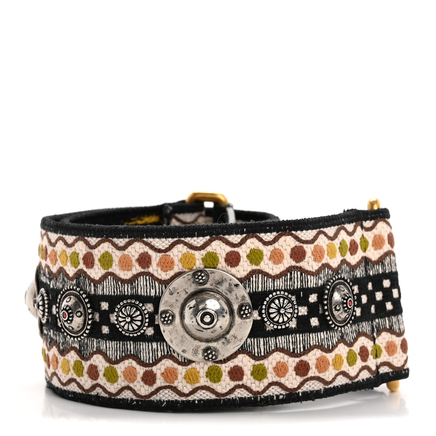 Canvas Embroidered Studded Adjustable Shoulder Strap Black Multicolor