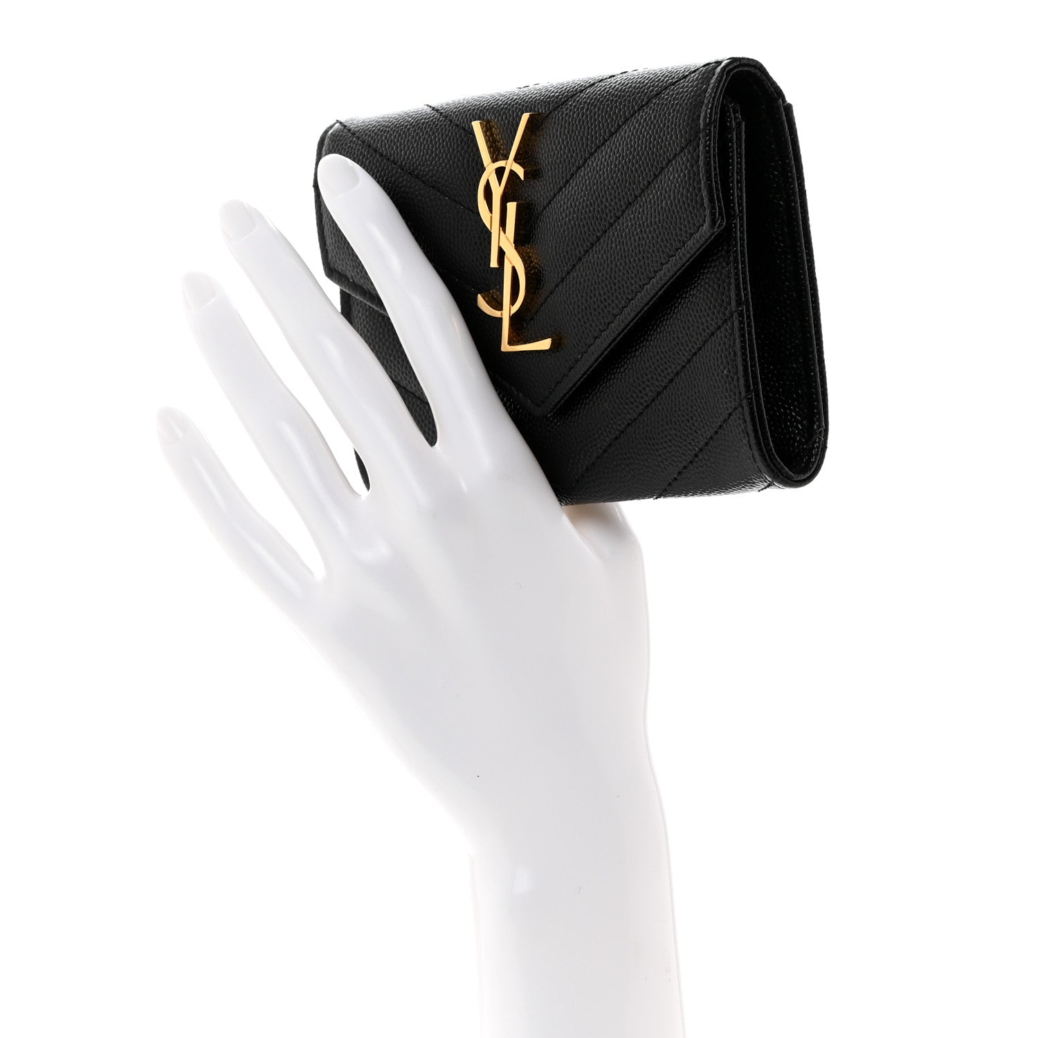 Saint Laurent Grain De Poudre Matelasse Chevron Small Monogram Envelope Wallet Black 2 of 7