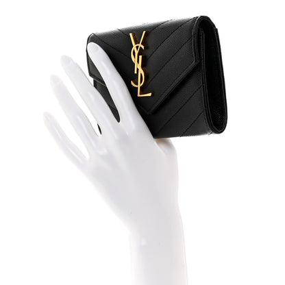 Saint Laurent Grain De Poudre Matelasse Chevron Small Monogram Envelope Wallet Black 2 of 7