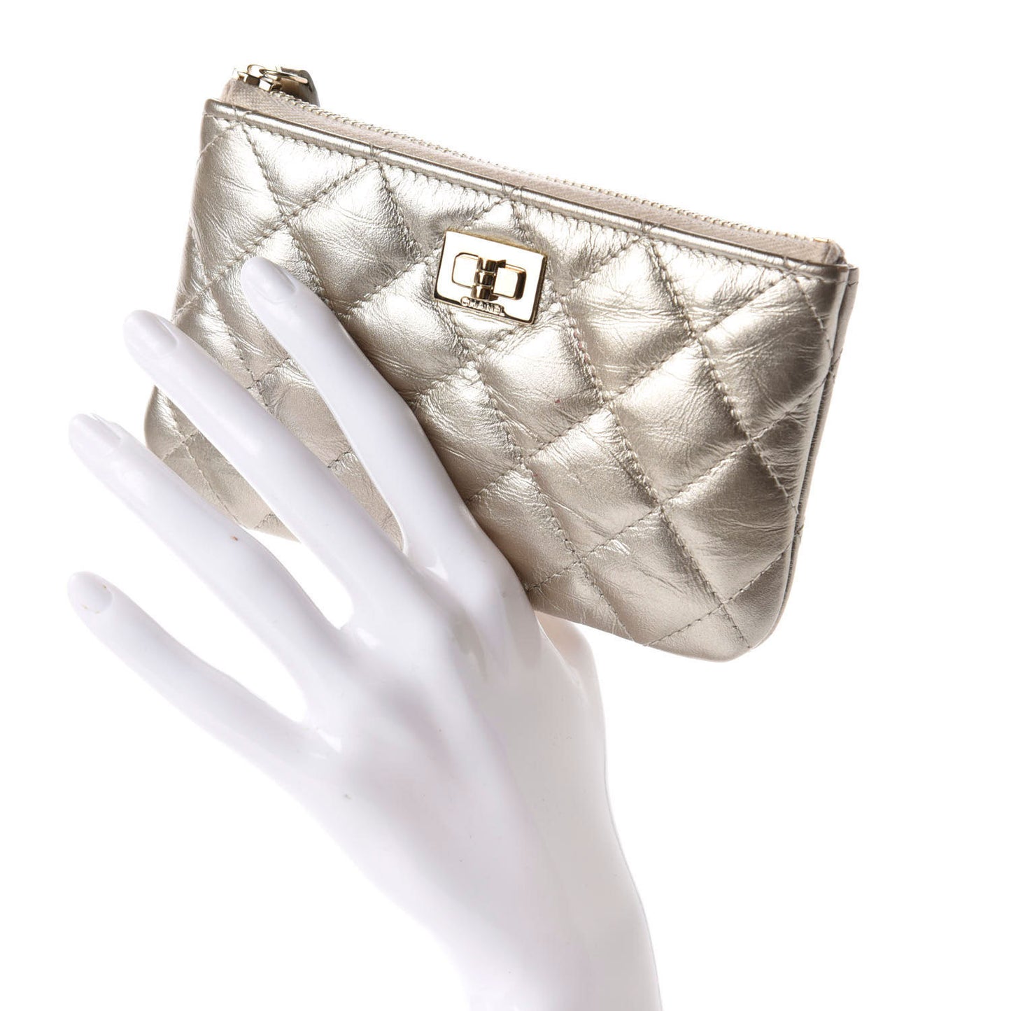 Metallic Aged Calfskin Quilted Small Reissue Cosmetic Case Gold