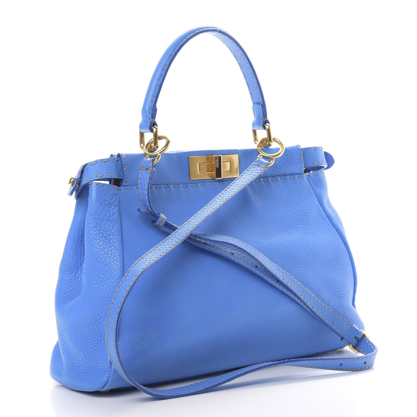 Cuoio Romano Raffia Selleria Medium Peekaboo Iconic Satchel Blue