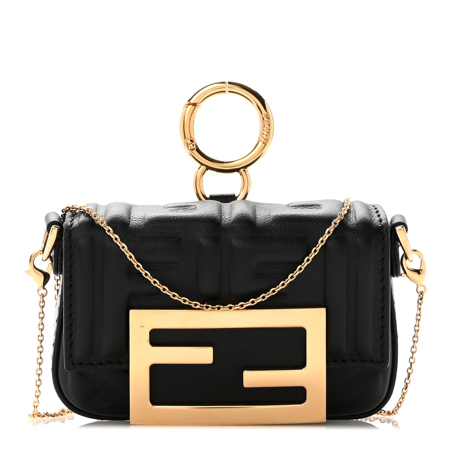 Nappa Matisse FF Embossed Nano Maxi Buckle Baguette Charm Black