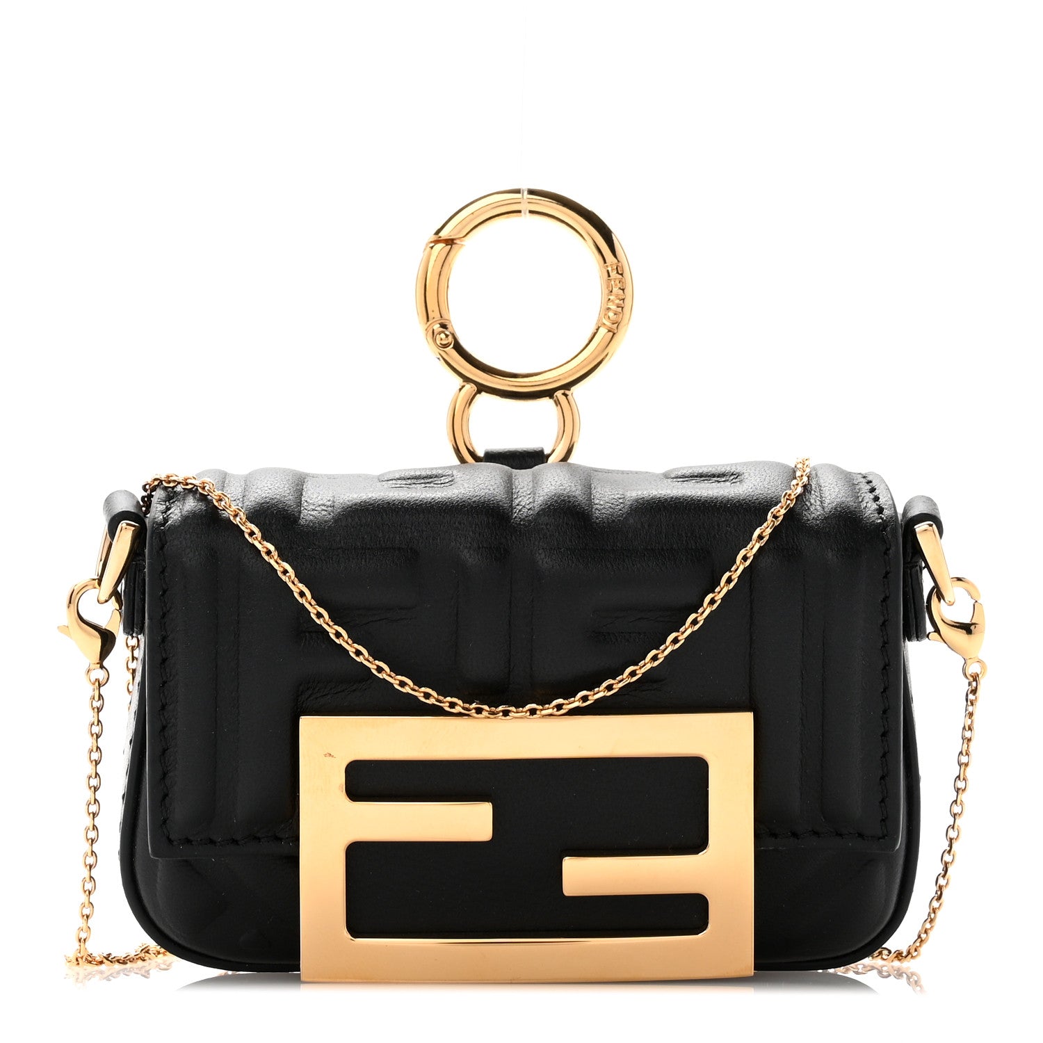 Fendi Nappa Matisse FF Embossed Nano Maxi Buckle Baguette Charm Black 1 of 10