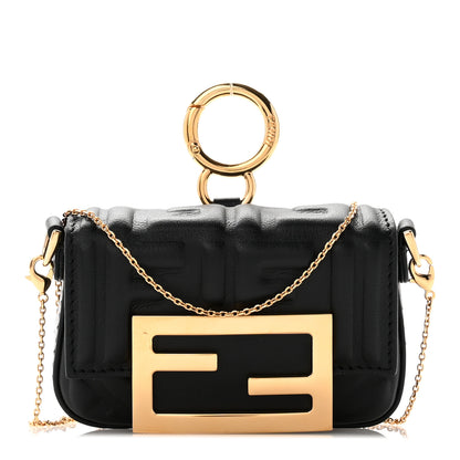 Fendi Nappa Matisse FF Embossed Nano Maxi Buckle Baguette Charm Black 1 of 10