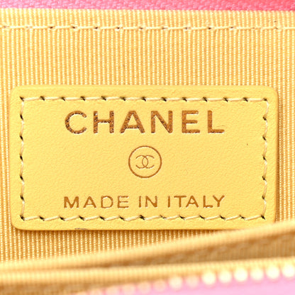 Chanel Lambskin Quilted Zip Around Coin Purse Wallet Pink Yellow 6 of 7