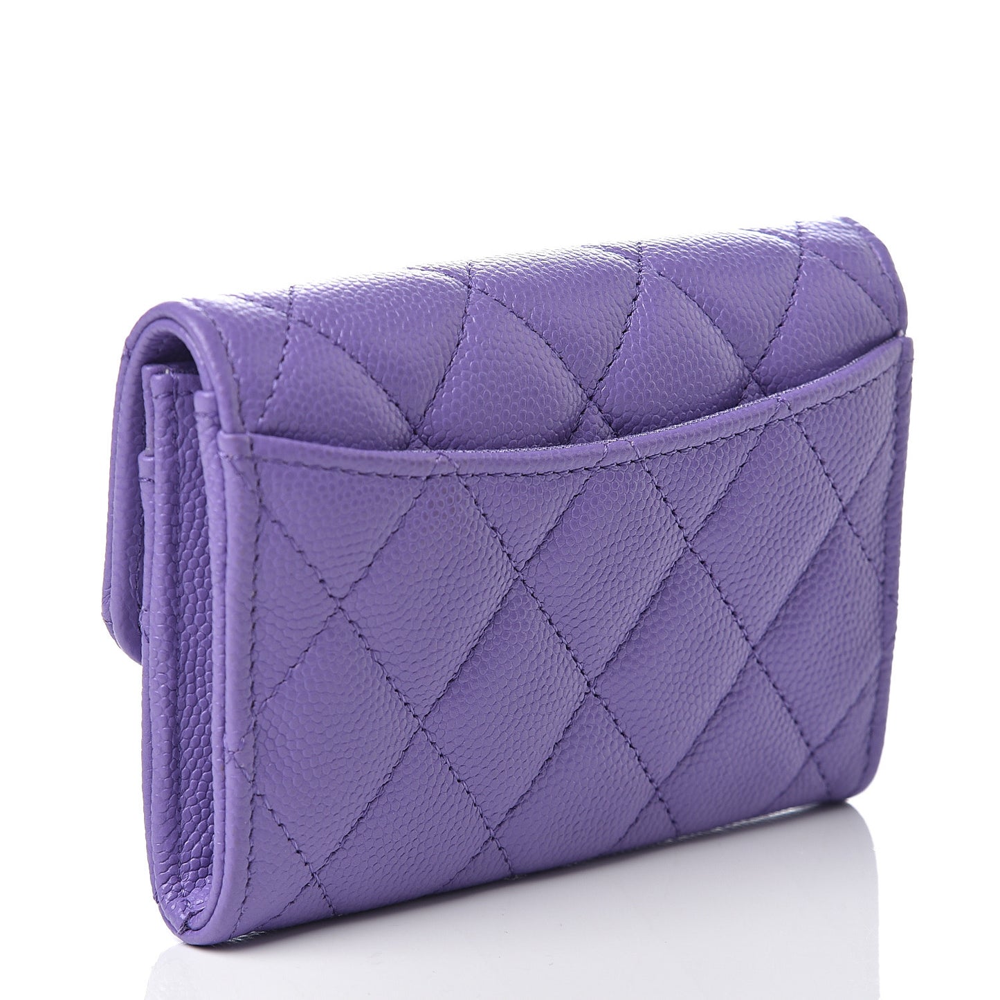 Caviar Quilted Flap Card Holder Wallet Purple