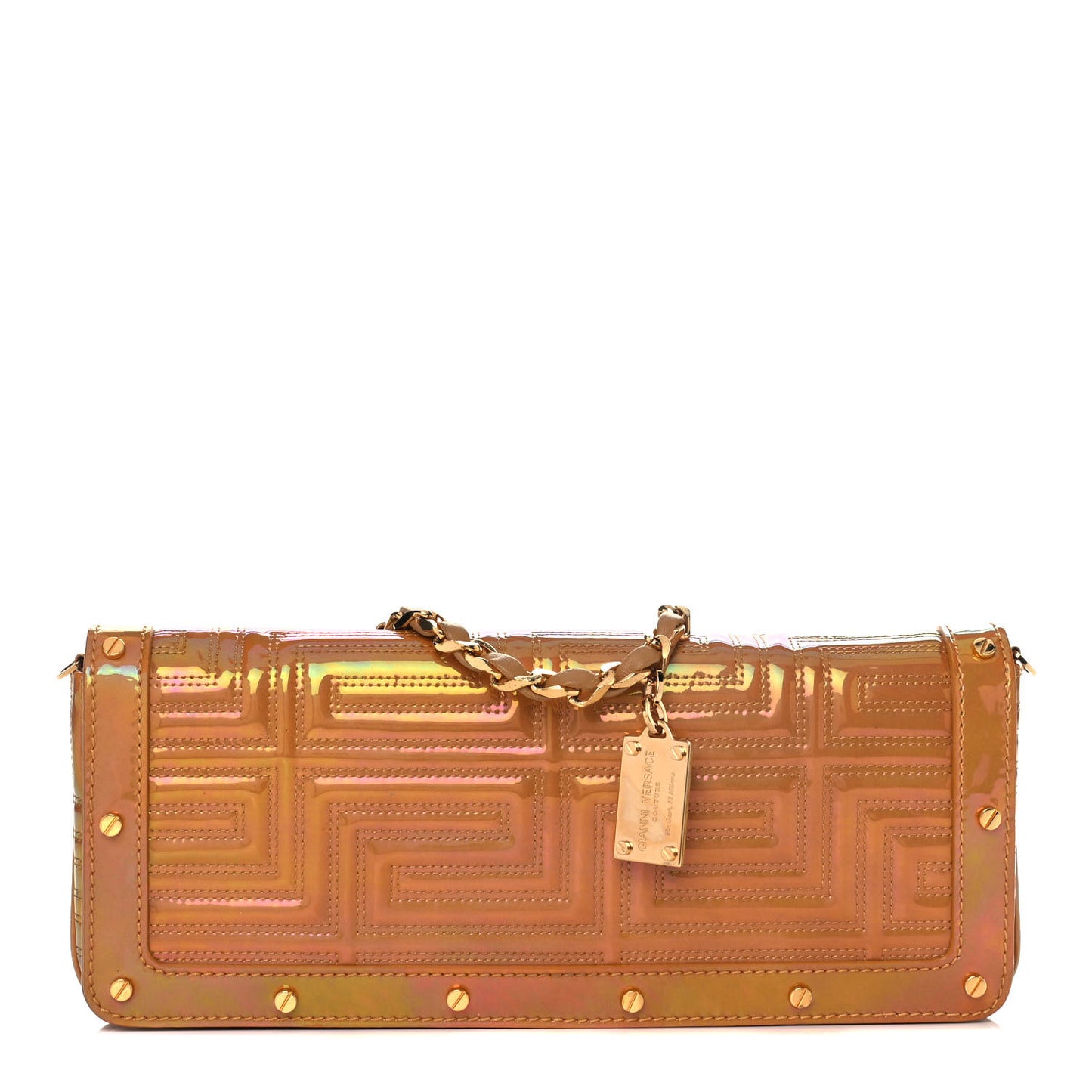 Iridescent Lambskin Couture Chain Clutch Gold