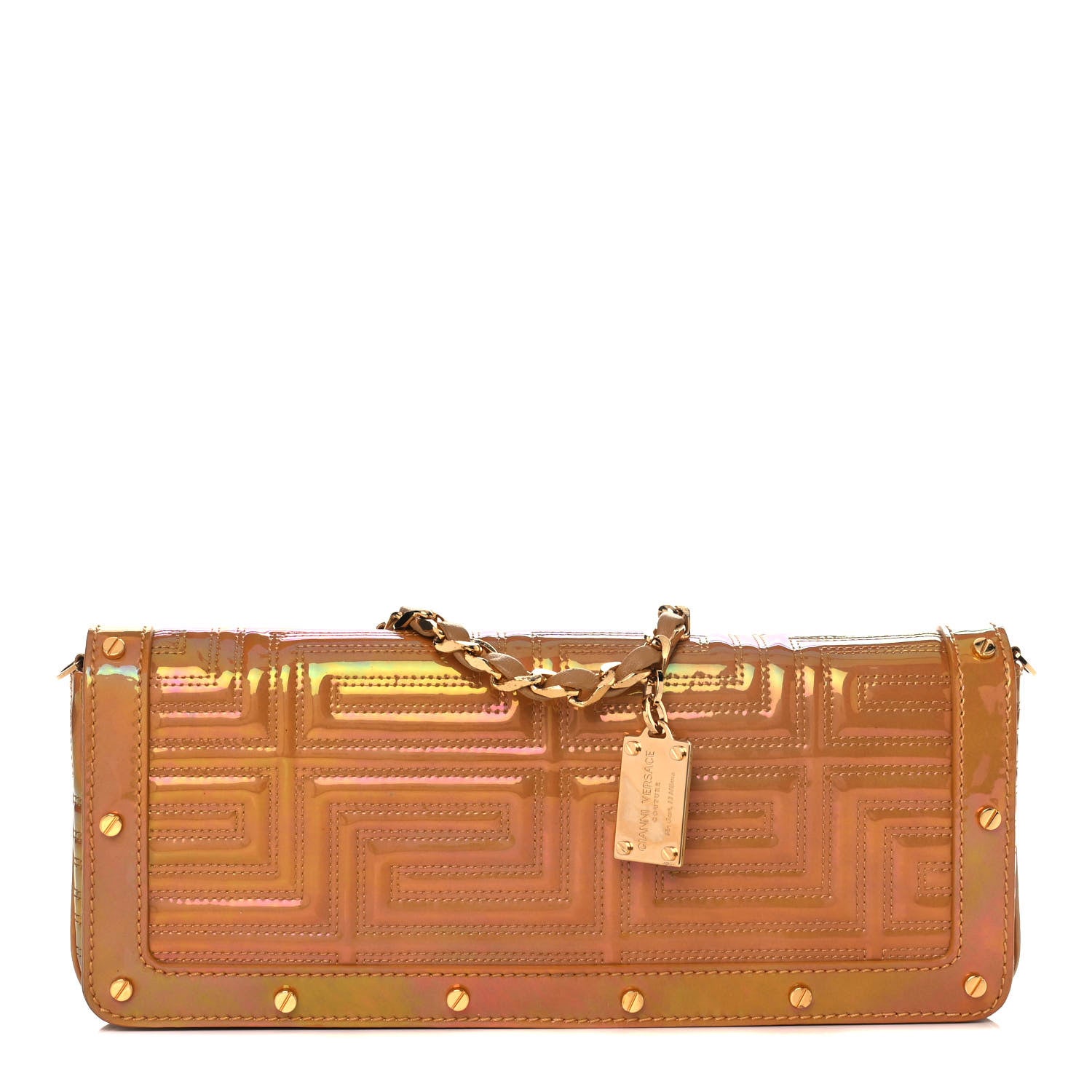 Versace Iridescent Lambskin Couture Chain Clutch Gold 1 of 14