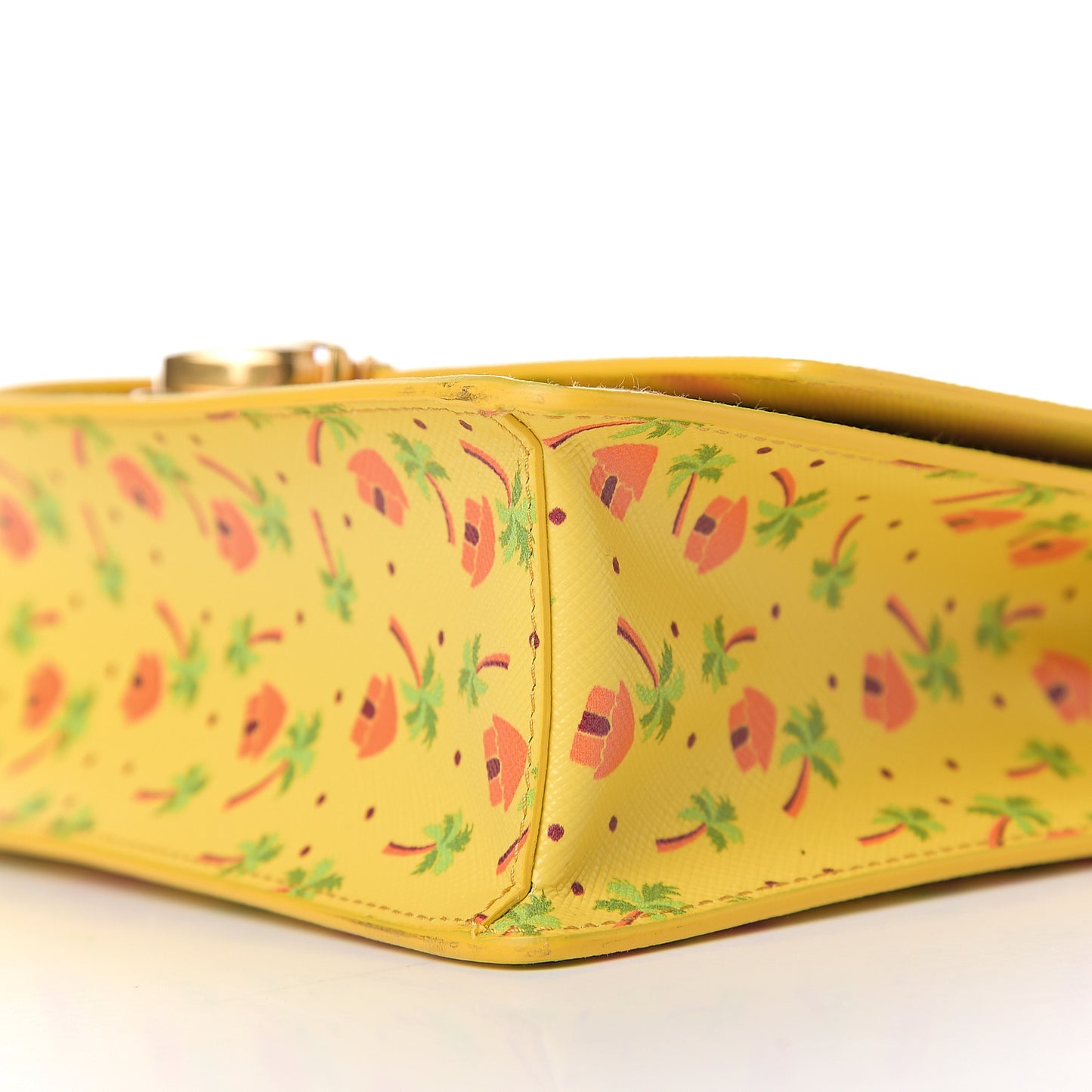 Saffiano Palm Tree Print Shoulder Bag Giallo
