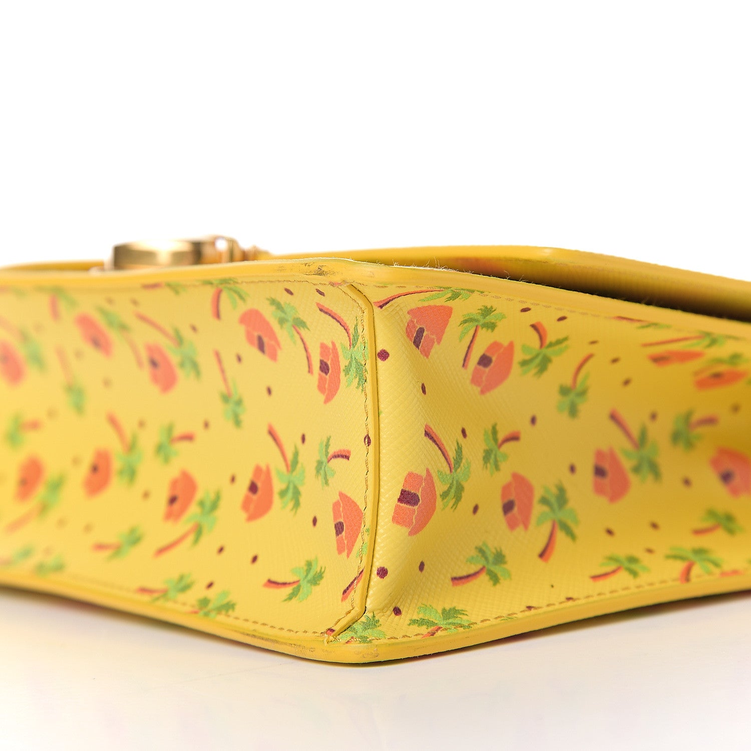 Prada Saffiano Palm Tree Print Shoulder Bag Giallo 7 of 8