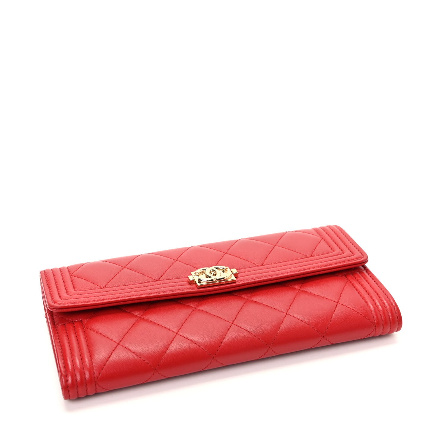 Lambskin Quilted Boy Flap Wallet Red