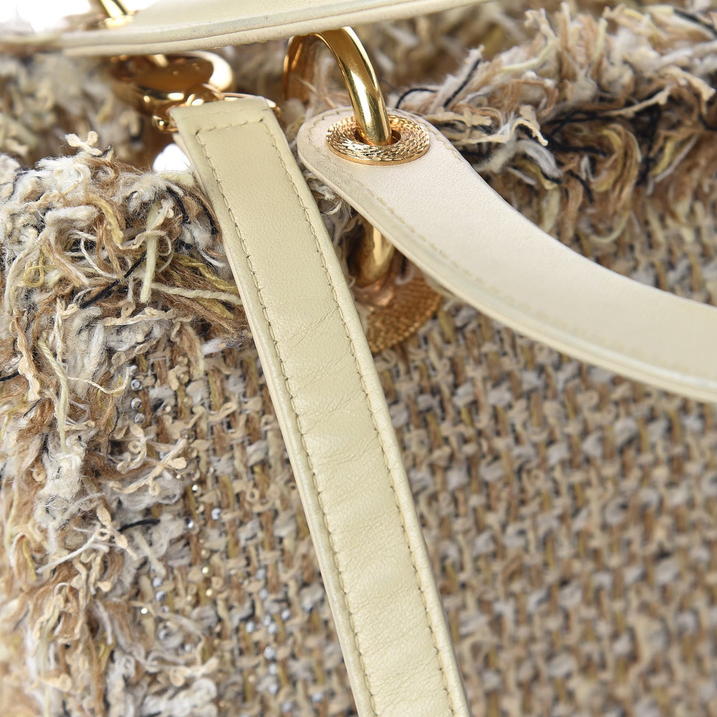 Tweed Crystal Fringe Medium Lady Dior Beige