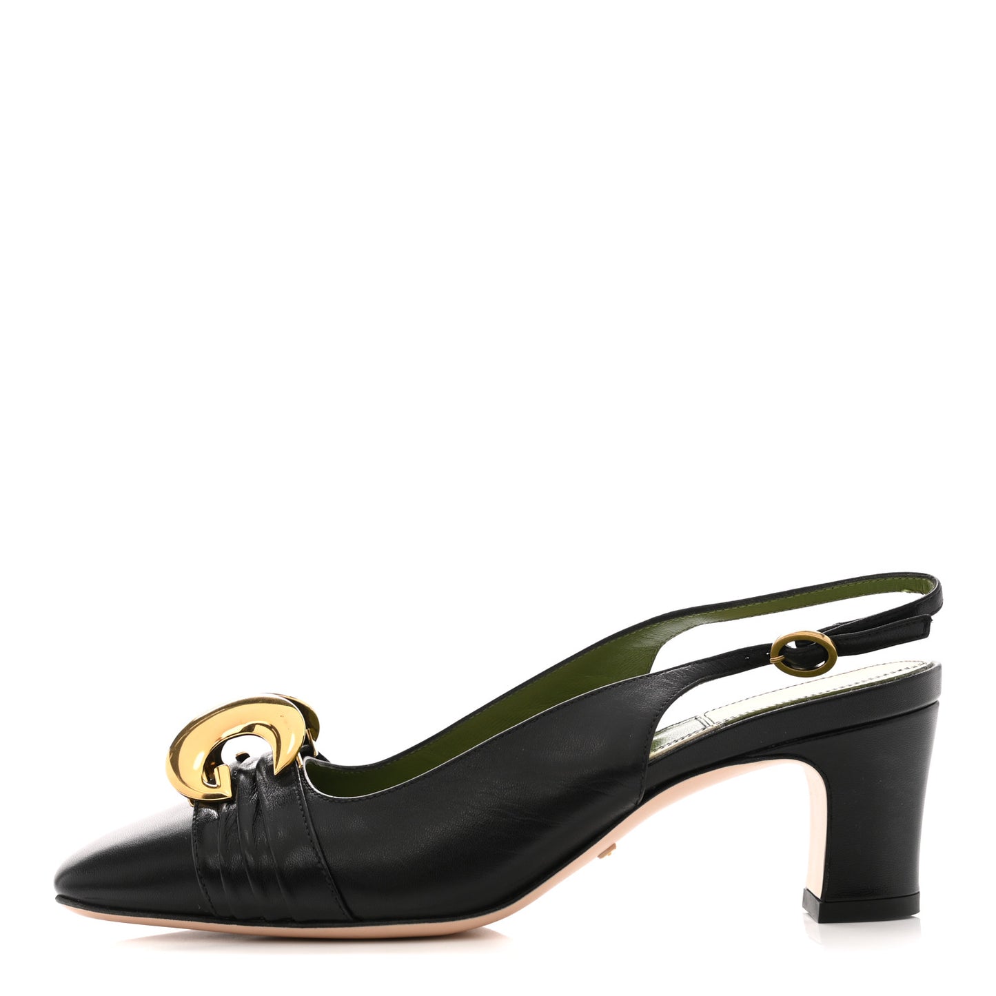 Malaga Kid Half Moon GG Square Toe Slingback Pumps 36 Black