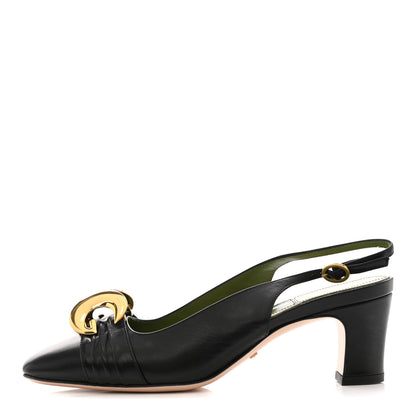 Gucci Malaga Kid Half Moon GG Square Toe Slingback Pumps 36 Black 1 of 9