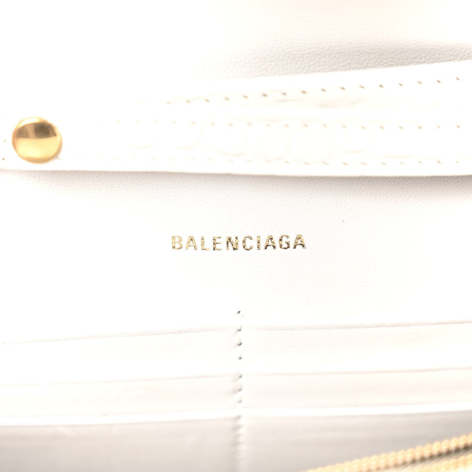 Balenciaga Shiny Calfskin Crocodile Embossed Hourglass Chain Bag White 6 of 9