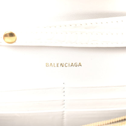 Balenciaga Shiny Calfskin Crocodile Embossed Hourglass Chain Bag White 6 of 9