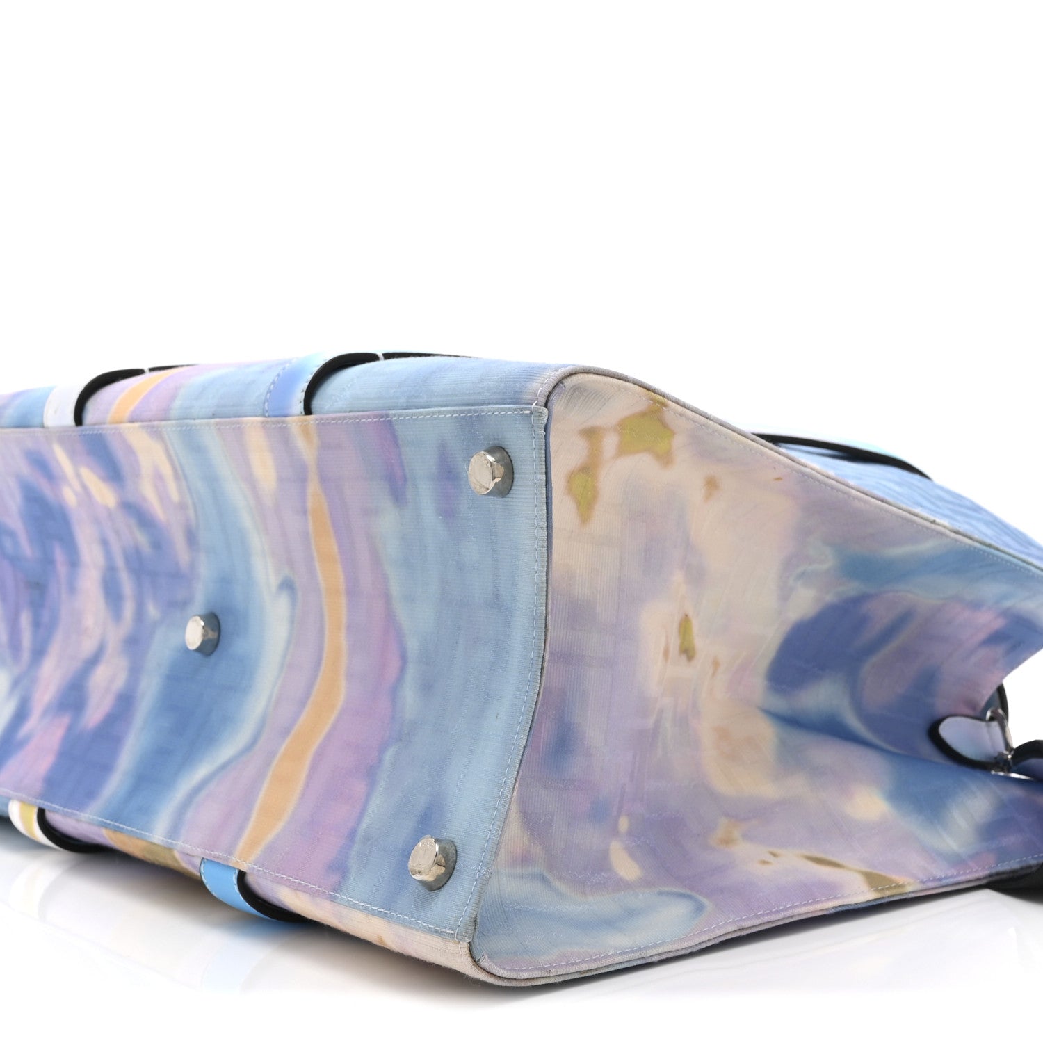 Fendi Fabric Jacquard FF Tie Dye Sunset Large Shopping Tote Light Blue Black 10 of 11