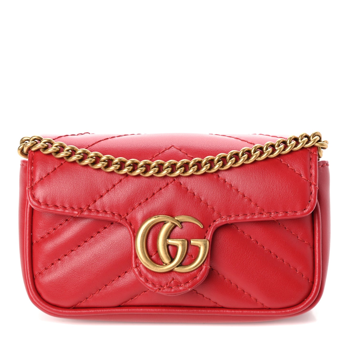 Calfskin Matelasse GG Marmont 2.0 Coin Purse On A Chain Hibiscus Red