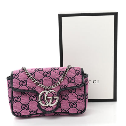 Gucci Monogram Multicolor Matelasse Diagonal Super Mini GG Marmont Shoulder Bag Pink Blue 11 of 11