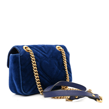 Gucci Velvet Matelasse Mini GG Marmont Shoulder Bag Cobalt Blue 3 of 10