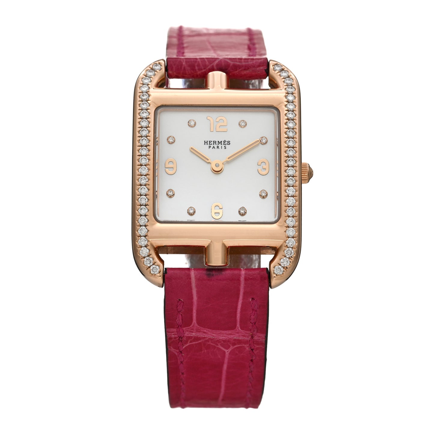 18K Yellow Gold Alligator Diamond Bezel Mother of Pearl 23mm Cape Cod Quartz Watch Framboise