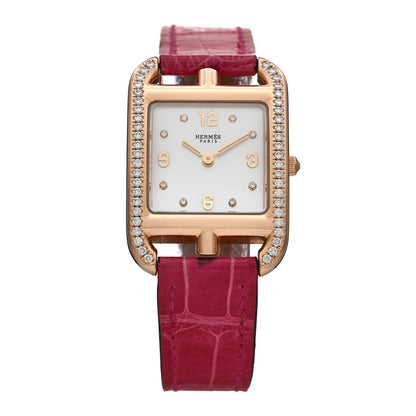 Hermes 18K Yellow Gold Alligator Diamond Bezel Mother of Pearl 23mm Cape Cod Quartz Watch Framboise 1 of 5