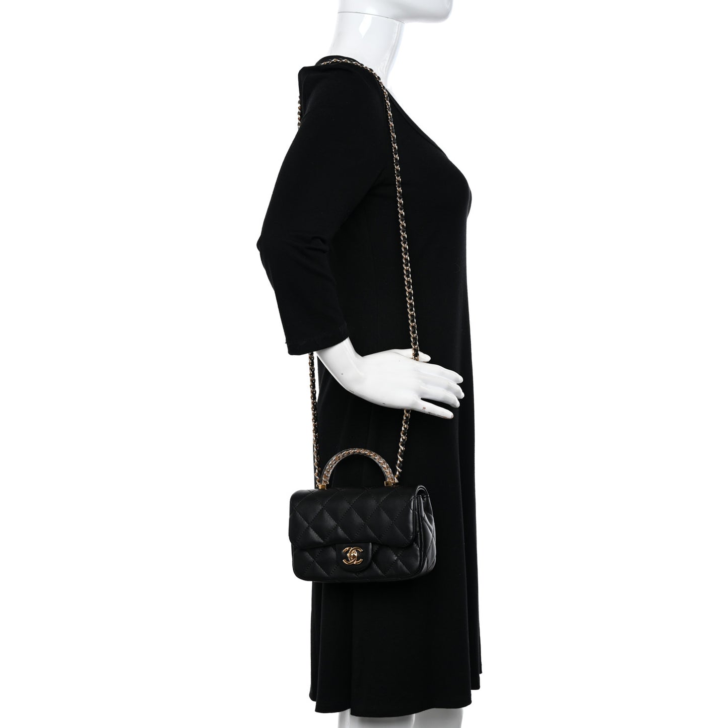 Lambskin Quilted Resin Top Handle Mini Flap Black