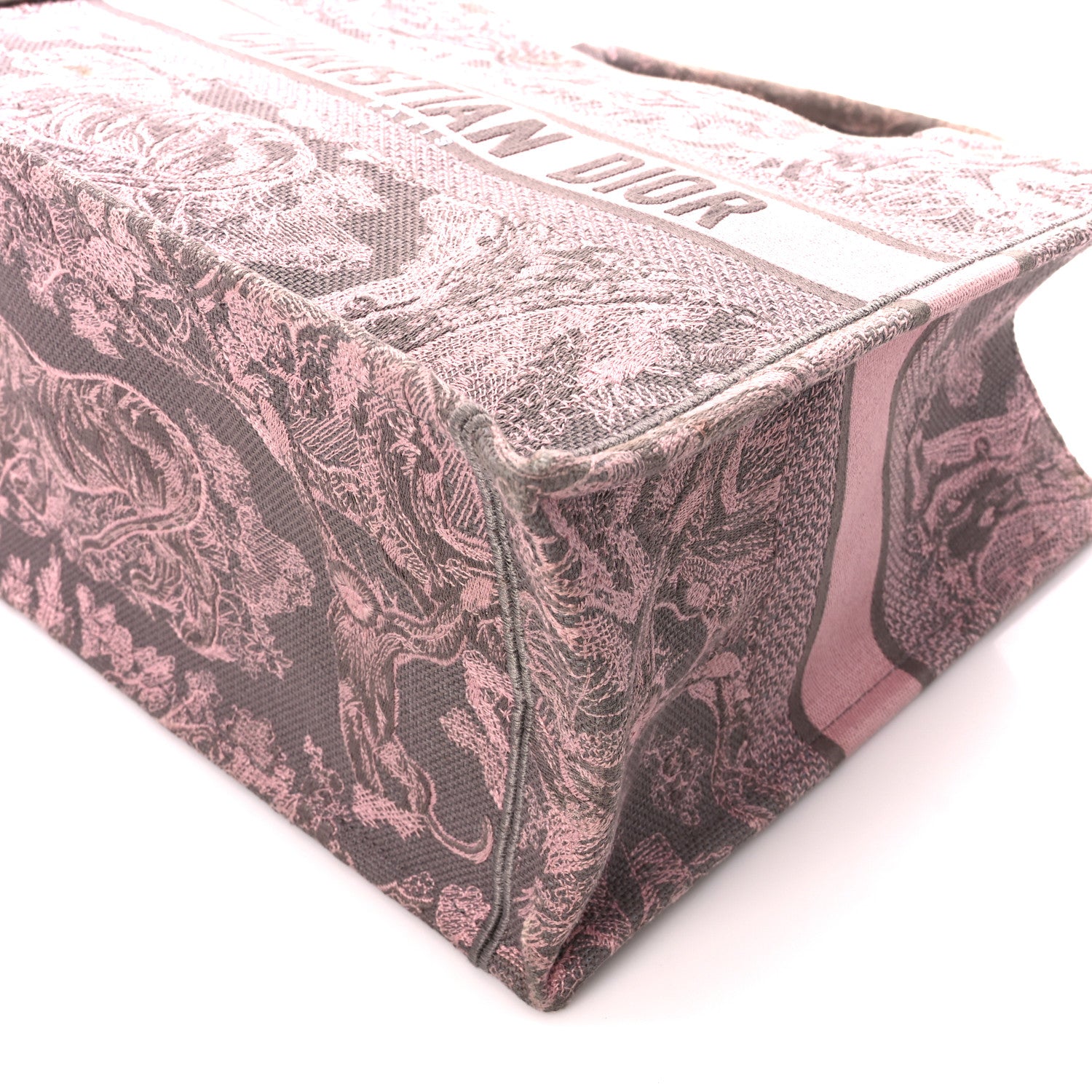 Christian Dior Canvas Embroidered Medium Dioriviera Toile De Jouy Book Tote Pink Grey 10 of 10