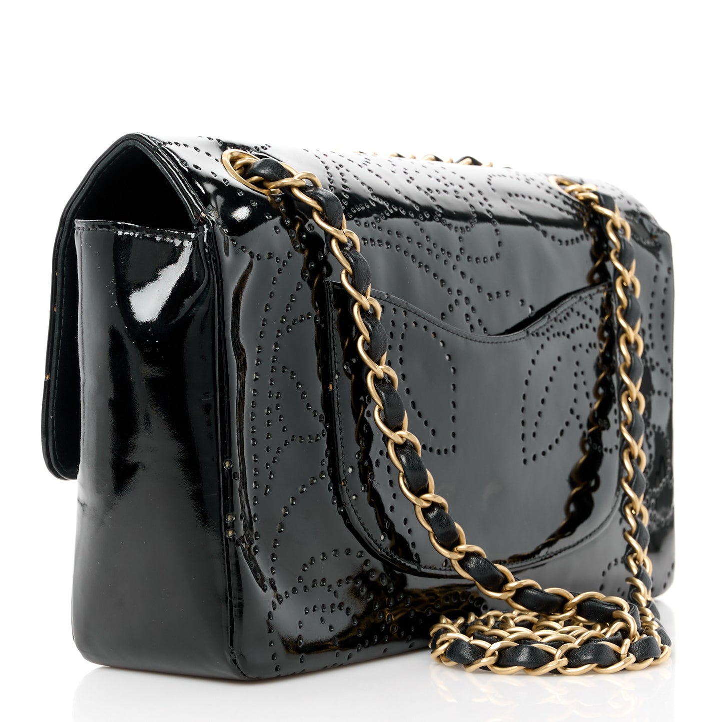 Patent Perforated Camellia Medium Single Flap Black