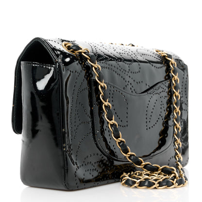 Chanel Patent Perforated Camellia Medium Single Flap Black 3 of 13