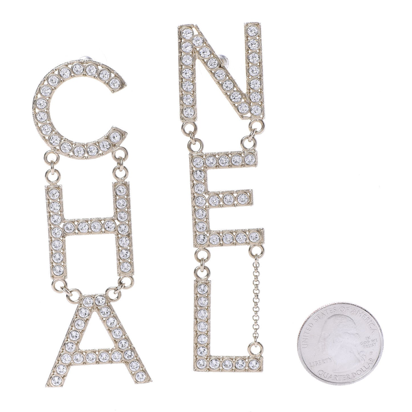 Crystal Cha-Nel Logo Drop Earrings Gold