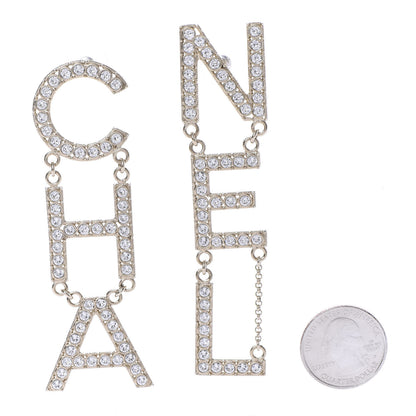 Chanel Crystal Cha-Nel Logo Drop Earrings Gold 2 of 5