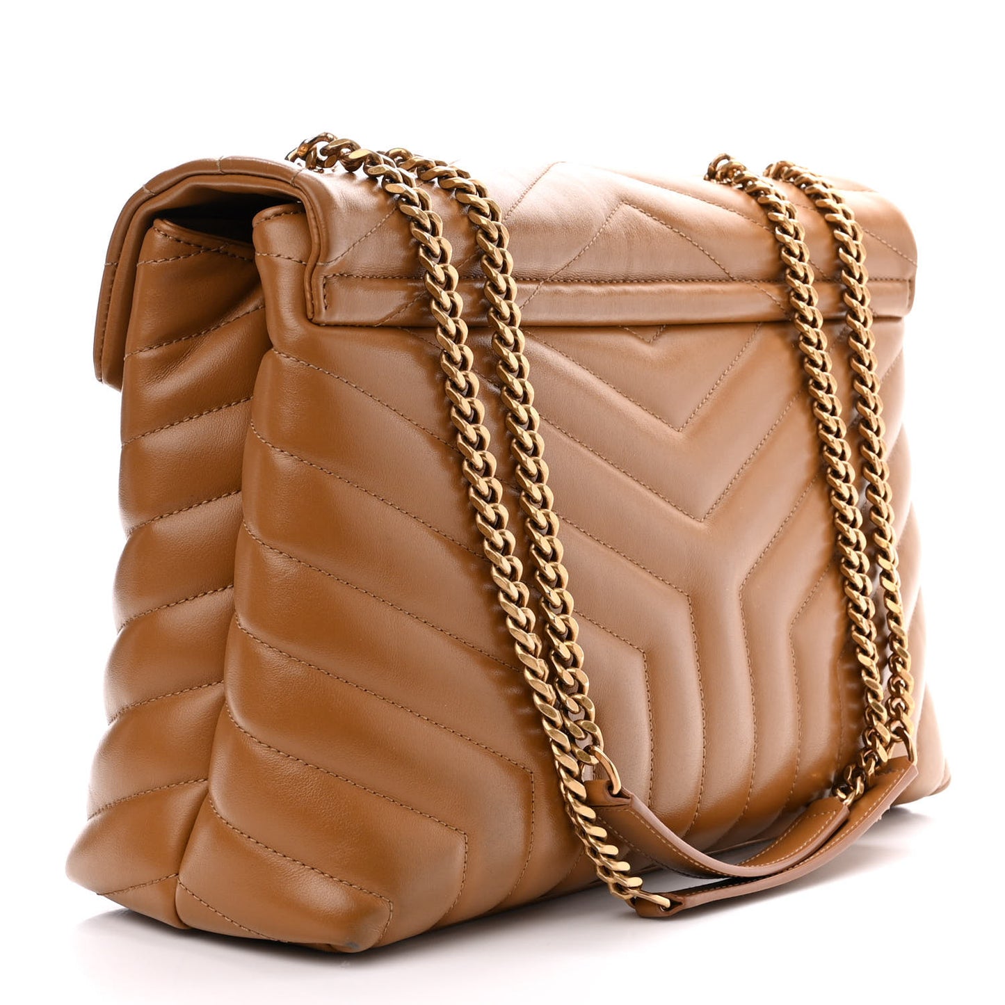 Calfskin Y Quilted Monogram Medium Loulou Chain Satchel Dark Natural