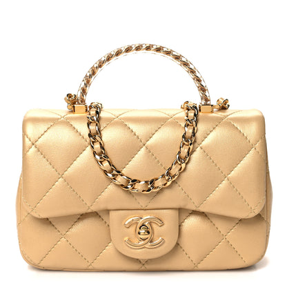 Chanel Metallic Lambskin Resin Quilted Top Handle Mini Flap Gold 1 of 11