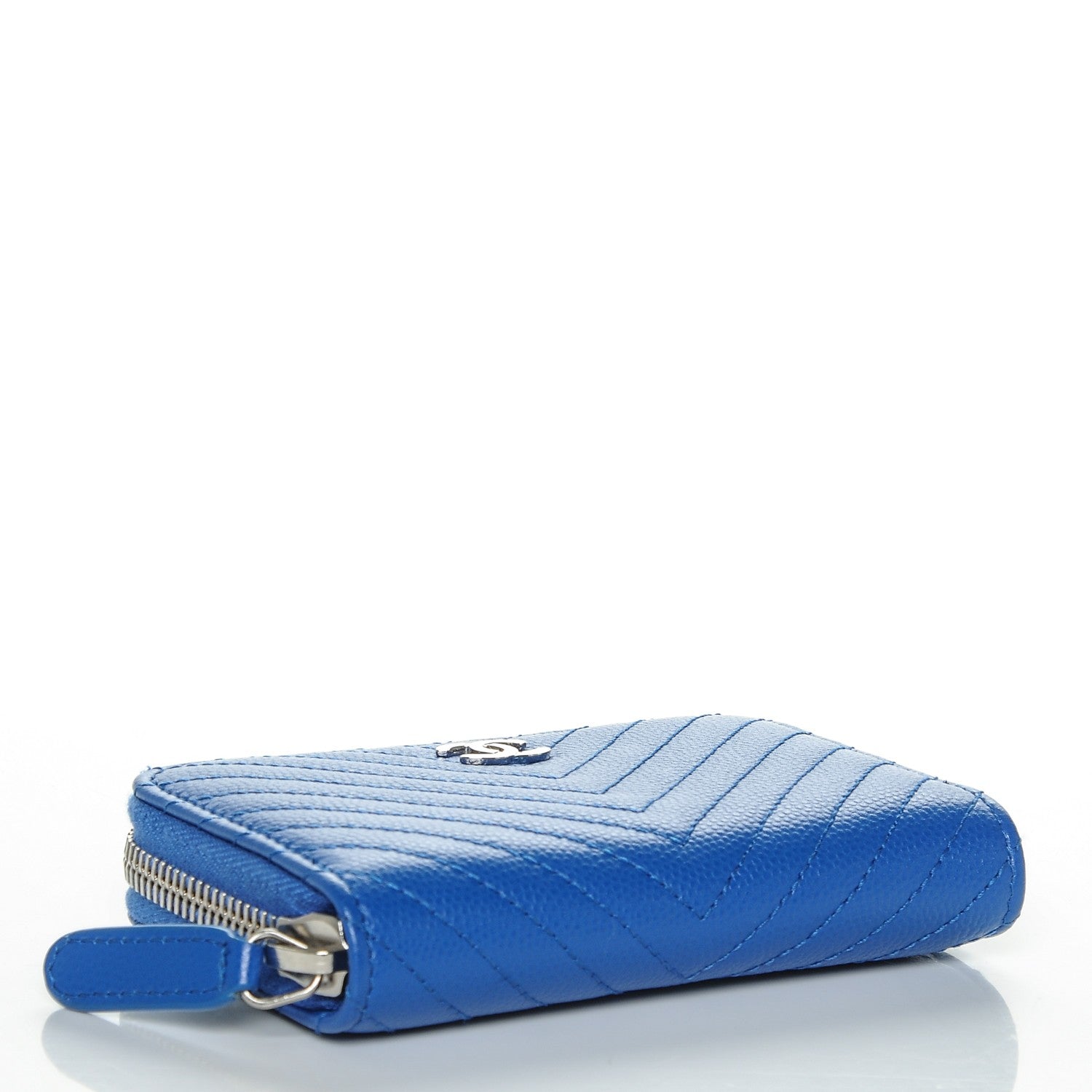 Chanel Caviar Chevron Quilted Zip Around Coin Purse Blue 4 of 7