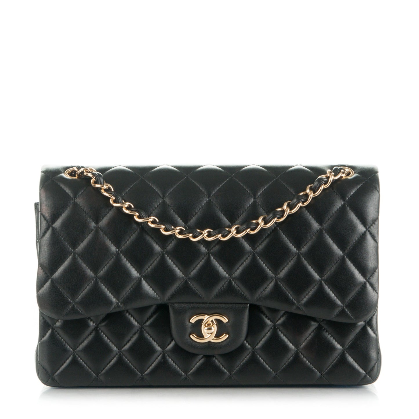 Lambskin Quilted Jumbo Double Flap Black
