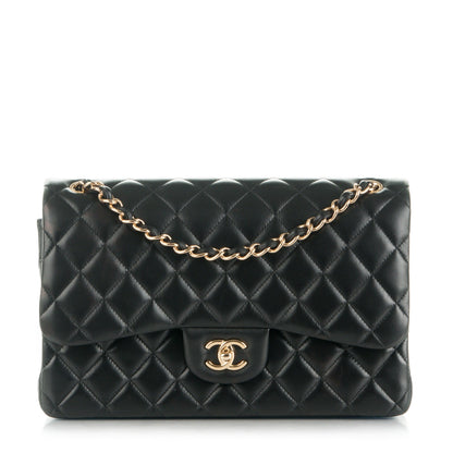 Chanel Lambskin Quilted Jumbo Double Flap Black 1 of 9