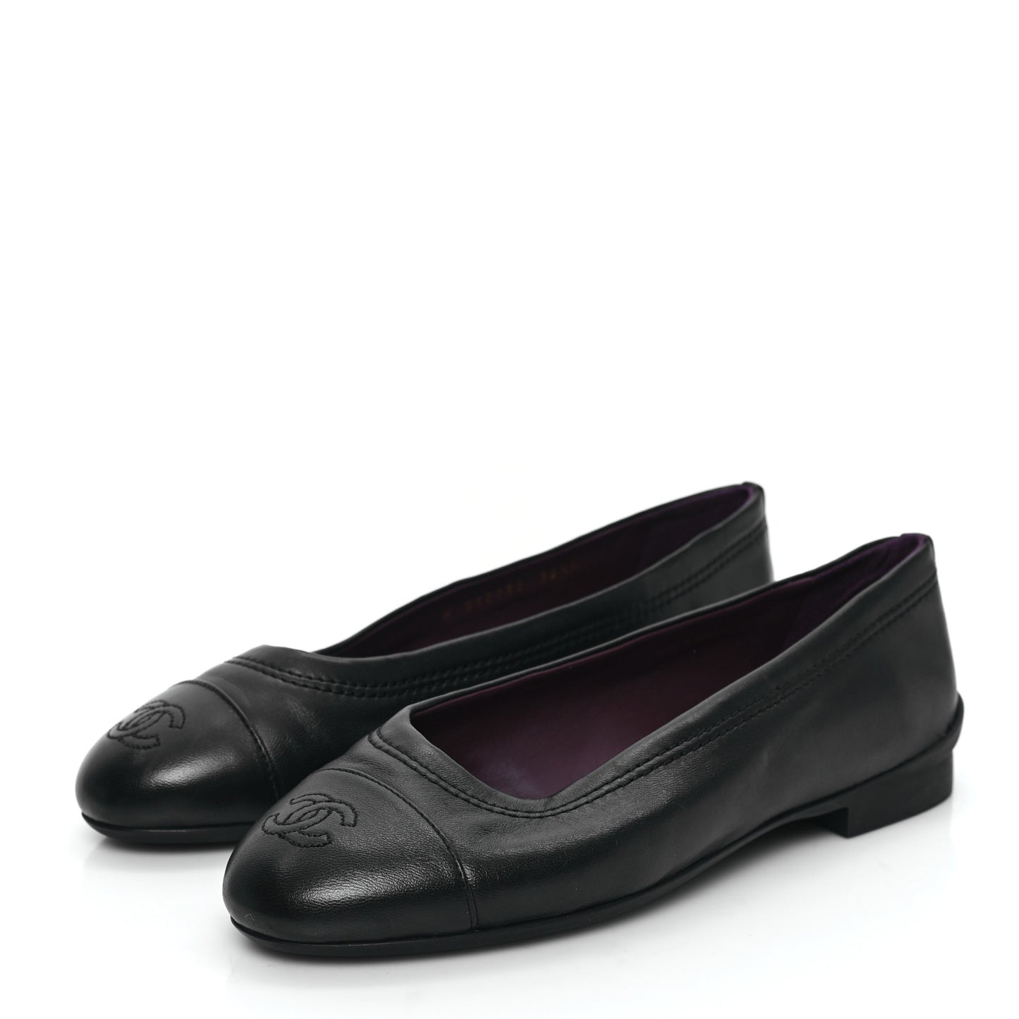Lambskin Cap Toe CC Uniform Ballerina Flats 36.5 Black