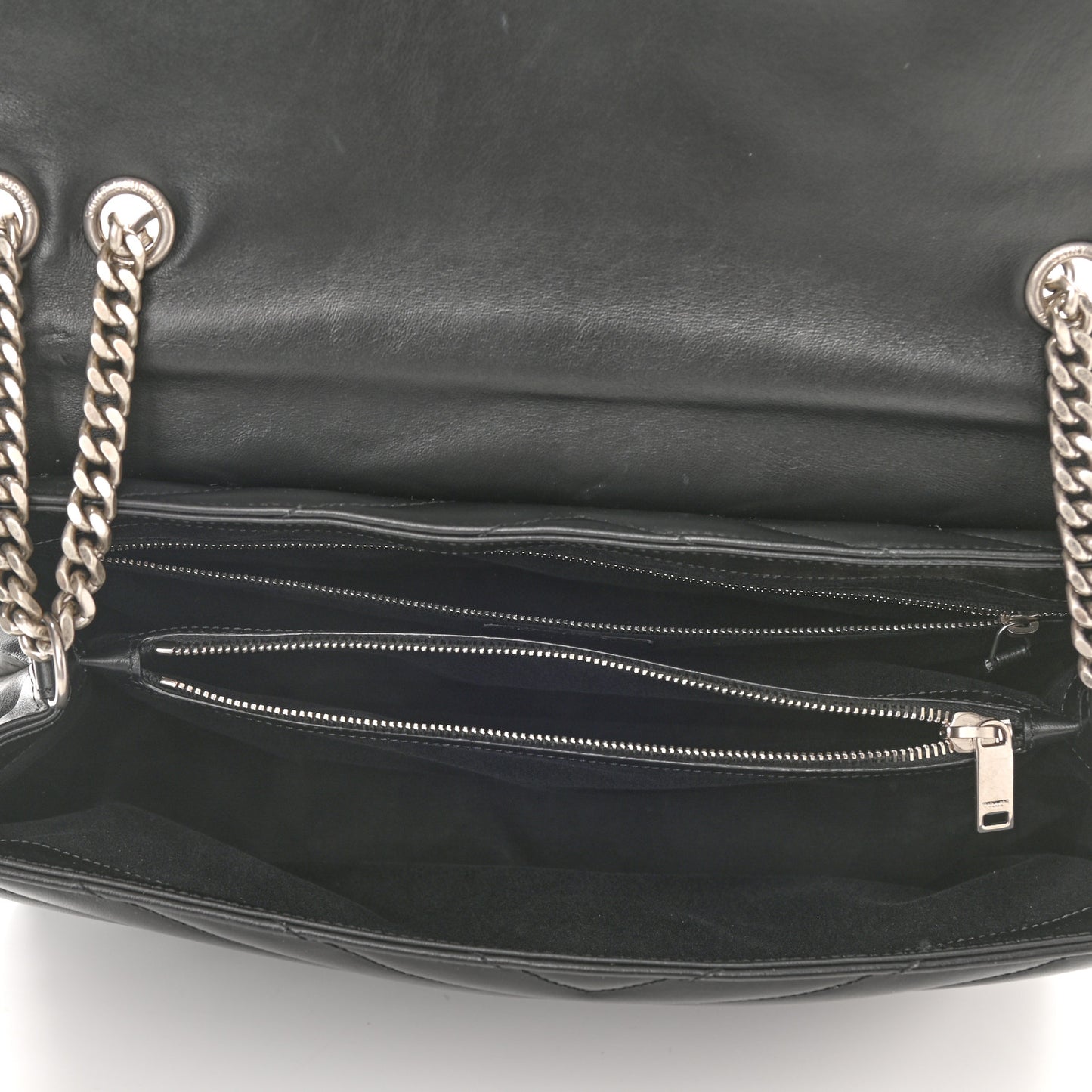 Calfskin Y Quilted Monogram Large Loulou Chain Satchel Black