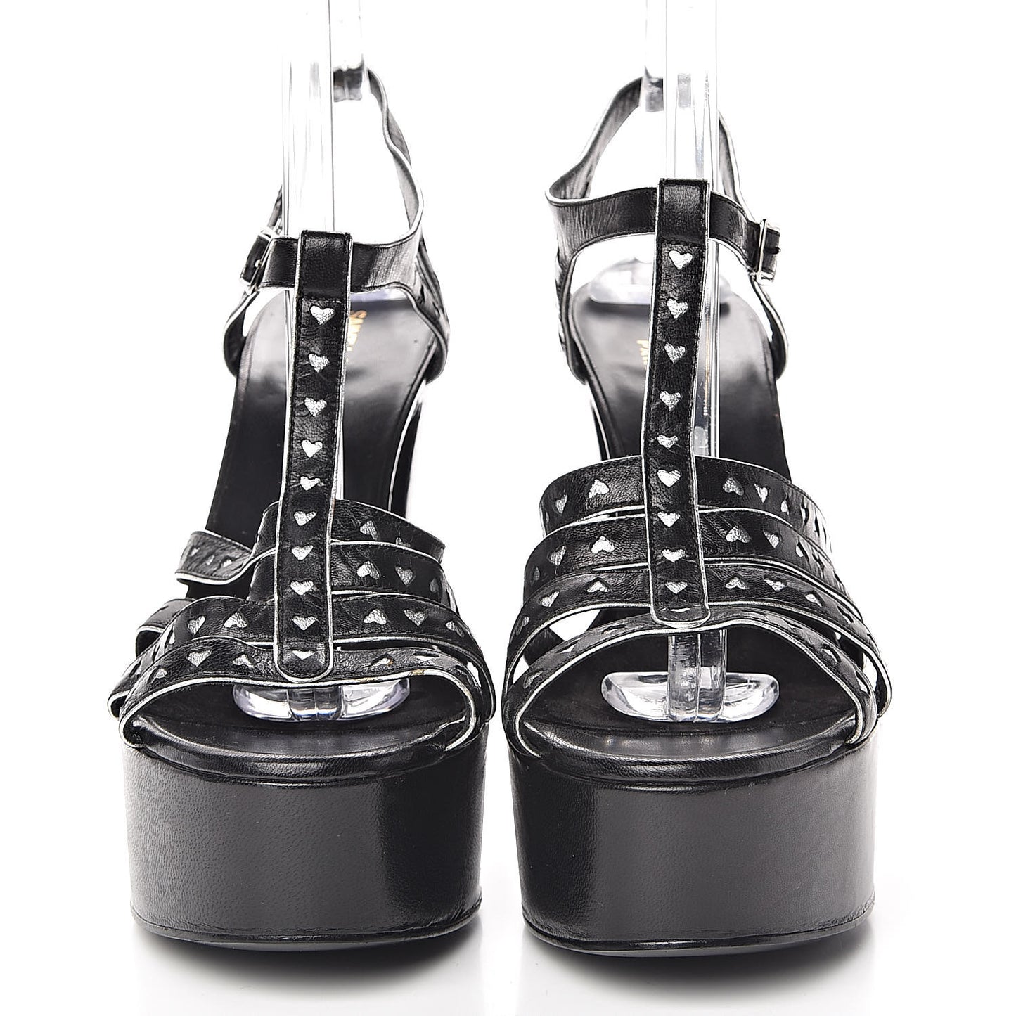 Calfskin Tribute 105 Heart Platform Sandals 40.5 Black