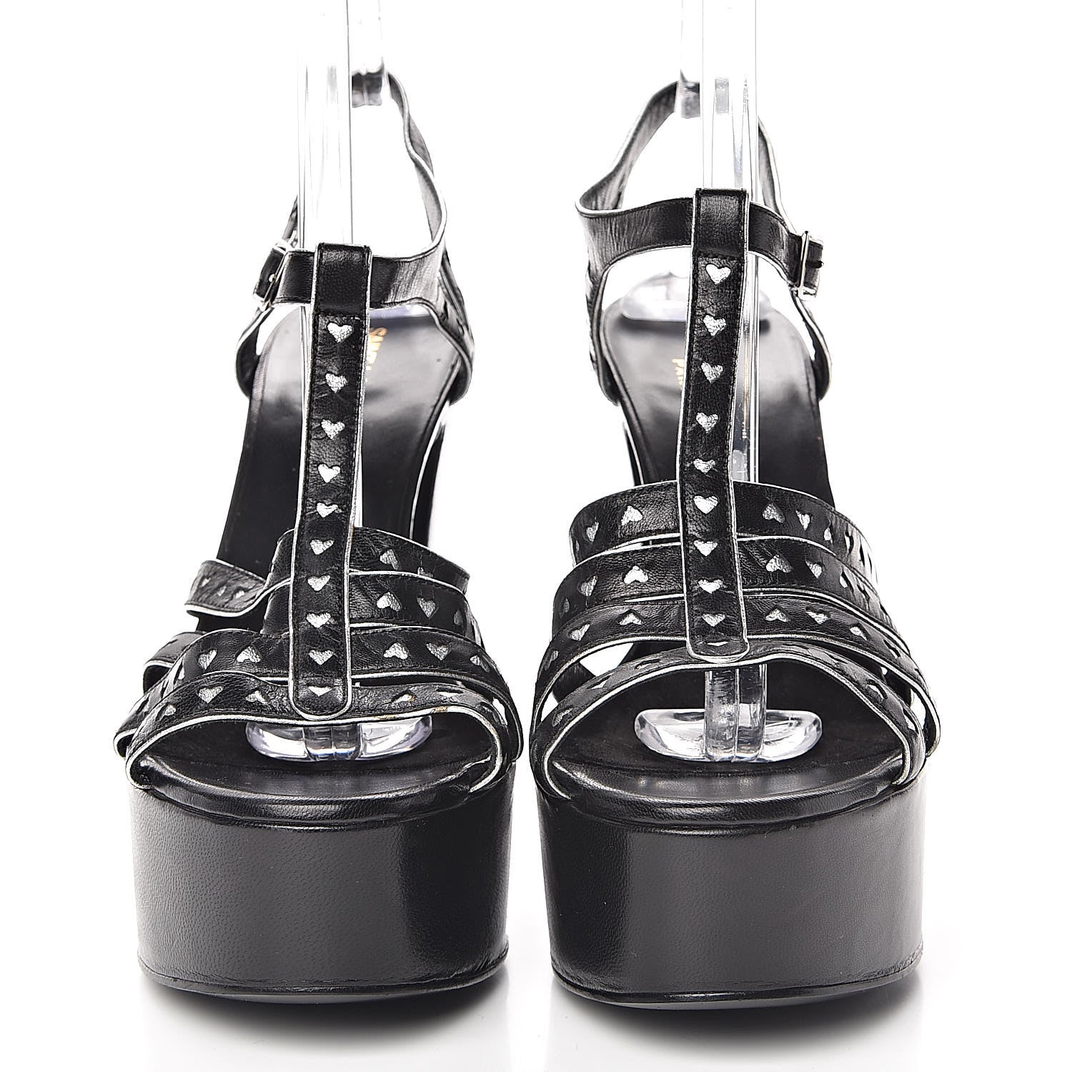 Saint Laurent Calfskin Tribute 105 Heart Platform Sandals 40.5 Black 2 of 10