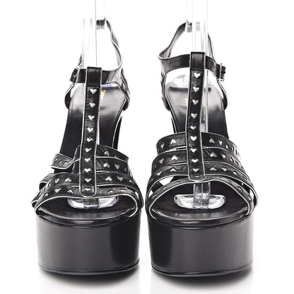 Saint Laurent Calfskin Tribute 105 Heart Platform Sandals 40.5 Black 2 of 10