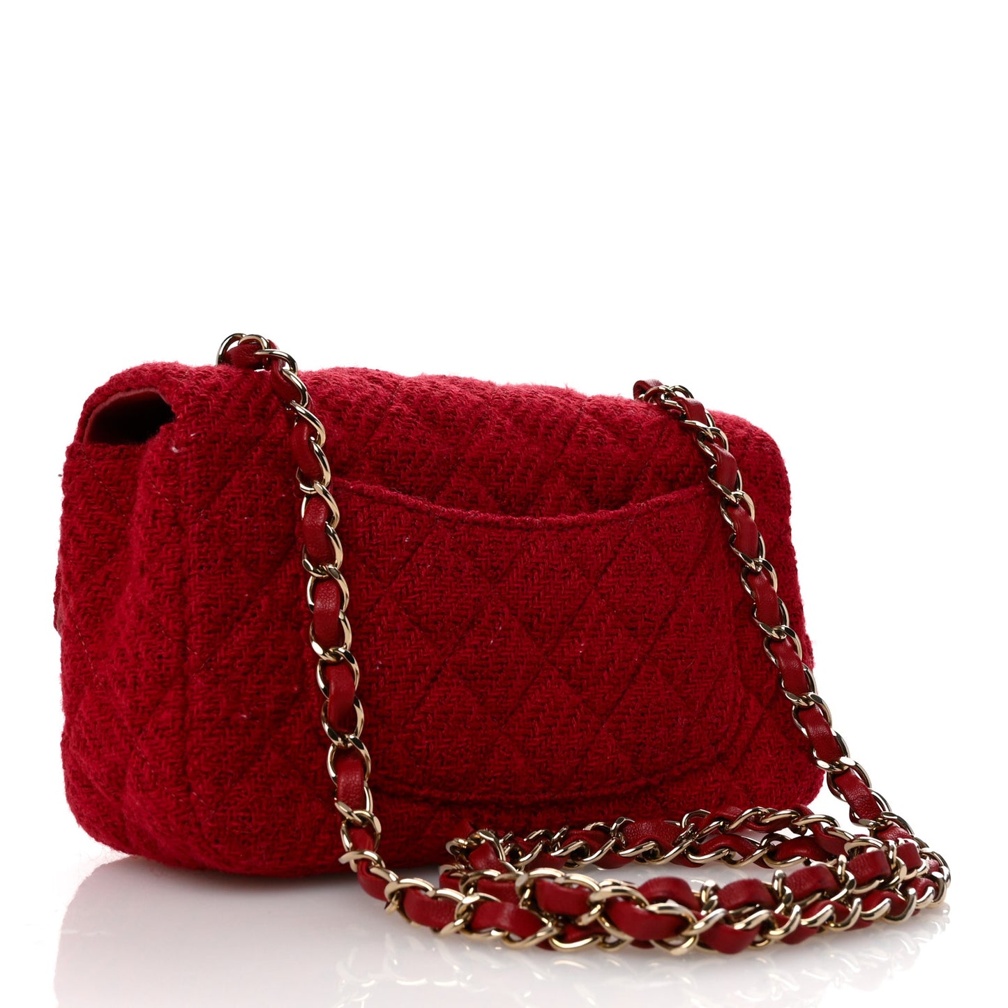 Tweed Quilted Mini Rectangular Flap Red