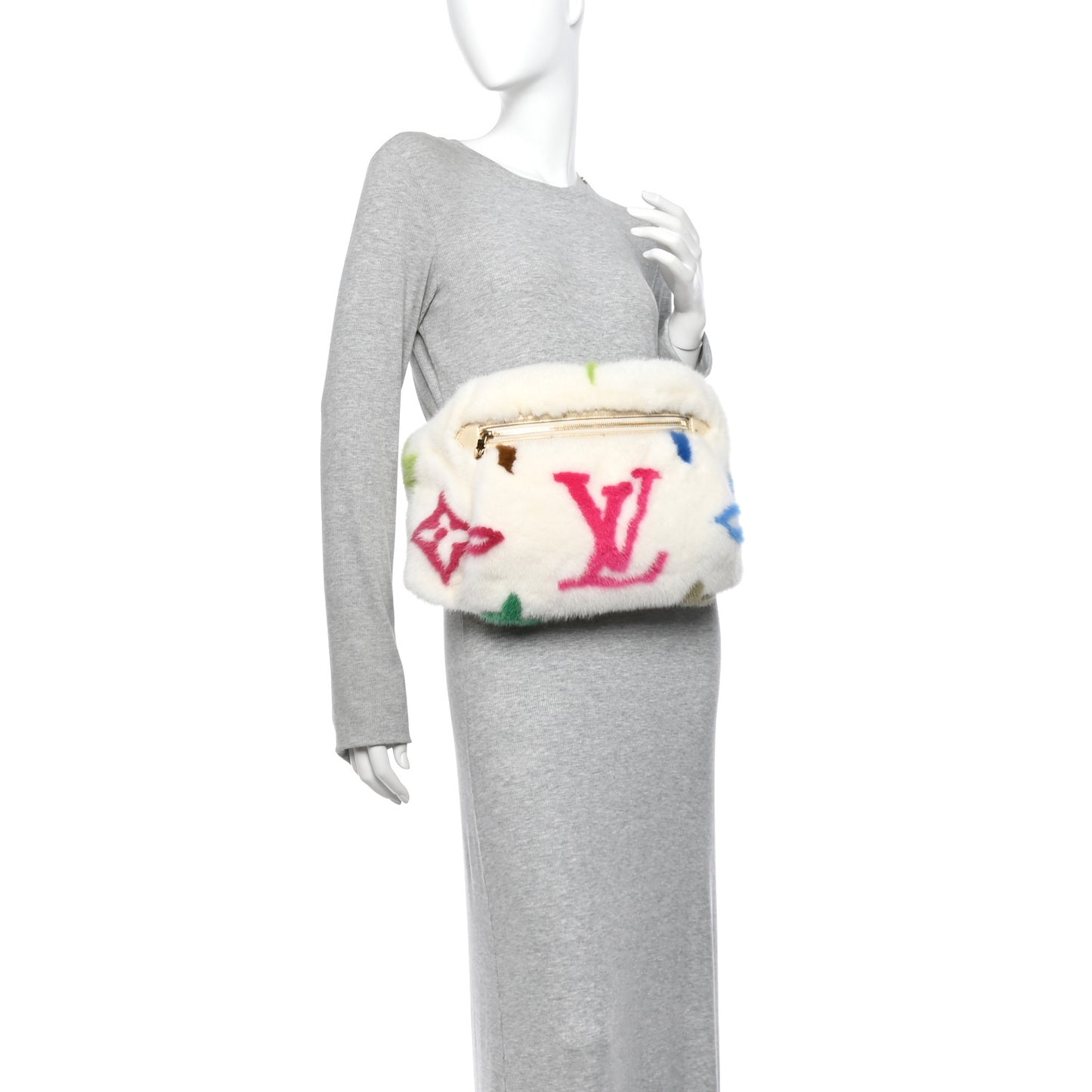 LV X TM Mink Ostrich Monogram Bum Bag White Multicolor