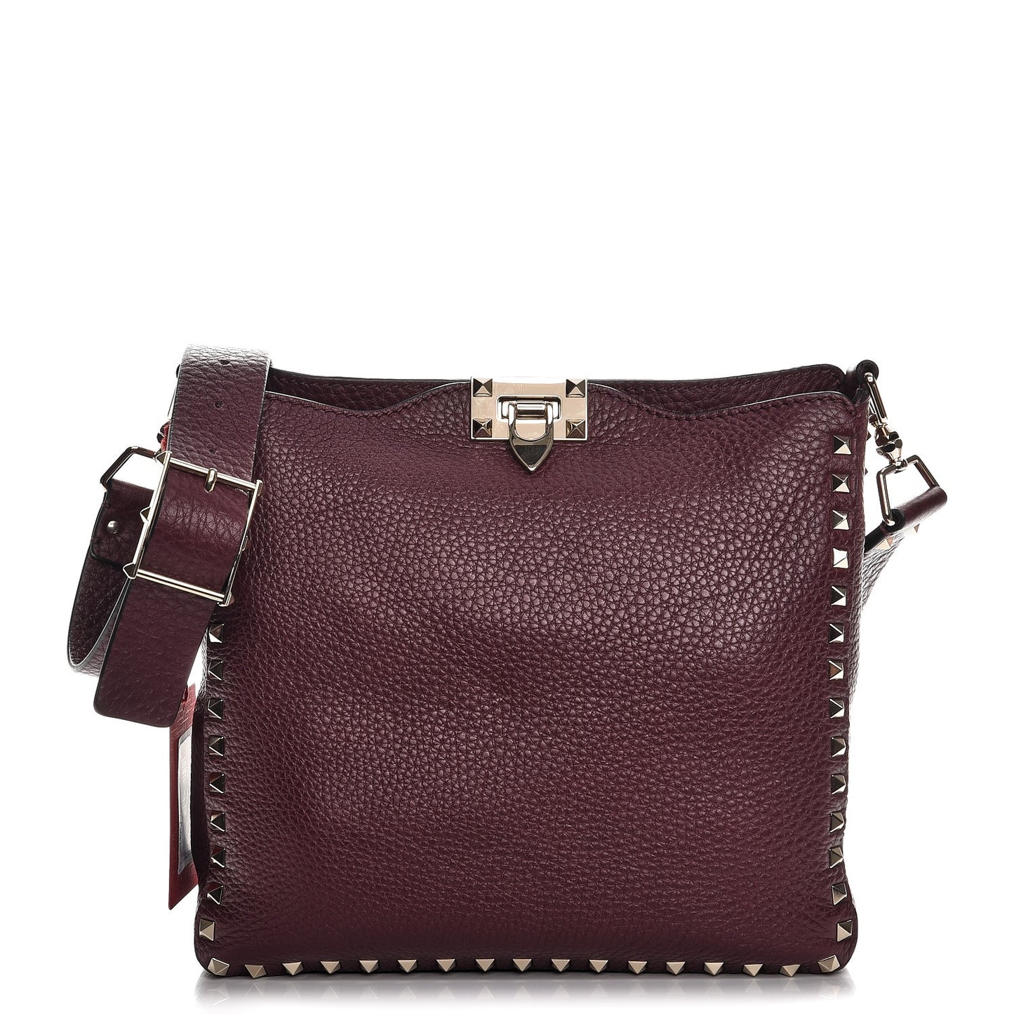 Pebbled Calfskin Small Rockstud Flip-Lock Messenger Bag Vinaccia