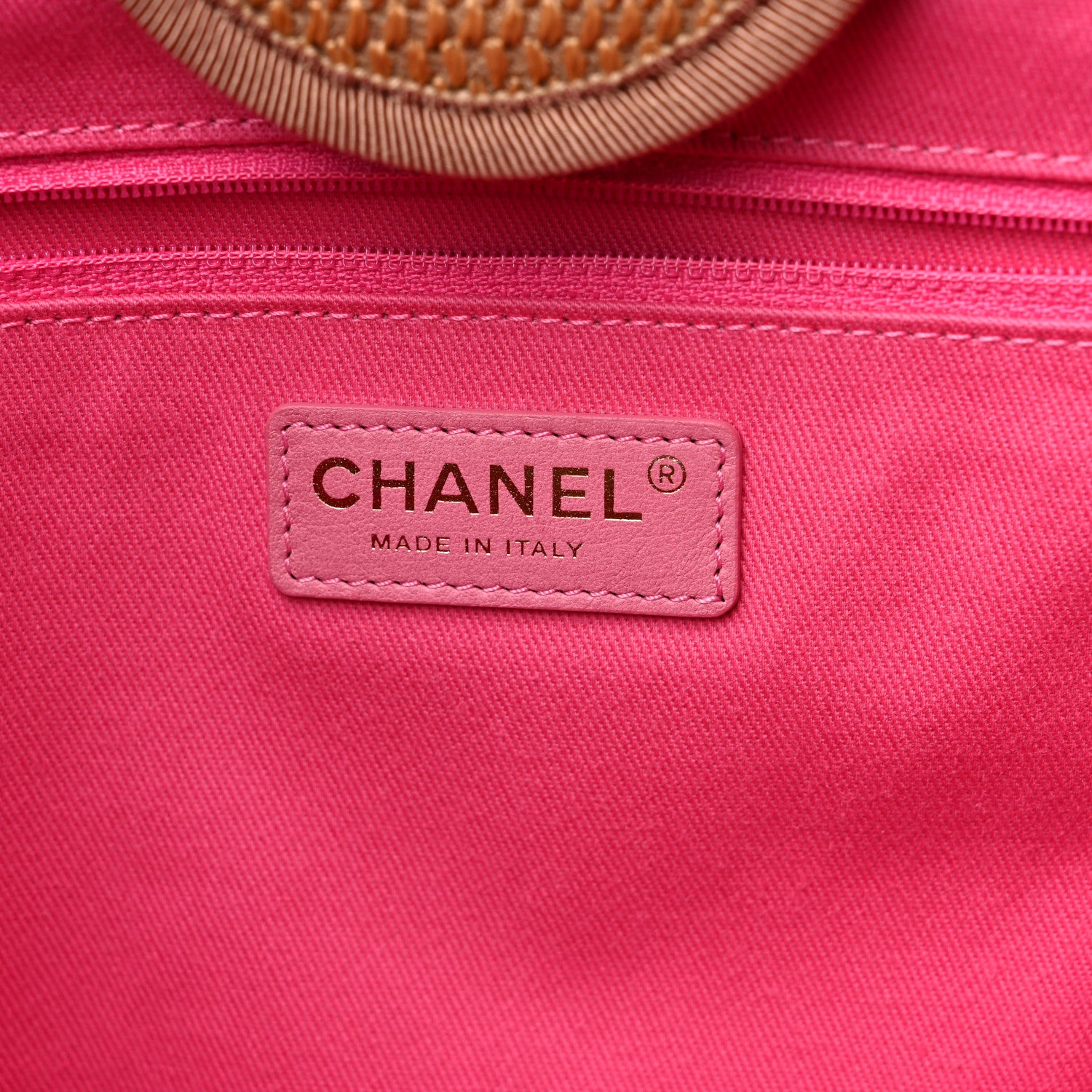 Chanel Straw Raffia Calfskin Striped Medium Deauville Tote Dark Beige Fuchsia Navy Blue 6 of 10