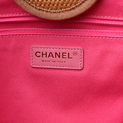 Chanel Straw Raffia Calfskin Striped Medium Deauville Tote Dark Beige Fuchsia Navy Blue 6 of 10