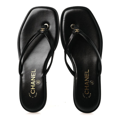 Chanel Goatskin CC Times Square Thong Sandals 37 Black 2 of 12