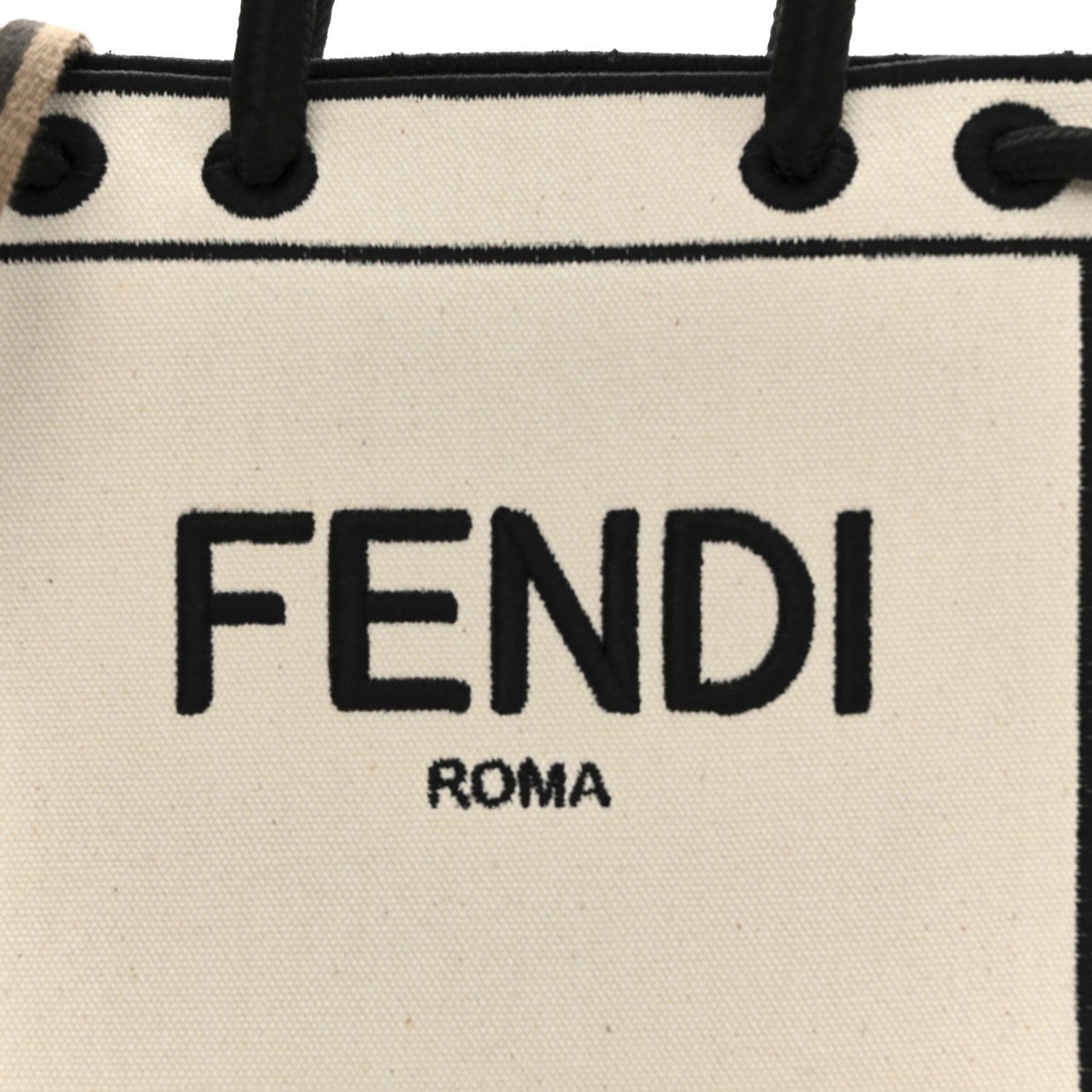 Fendi Fabric Jacquard Mini Roma Shopper Tote Natural Black 9 of 14